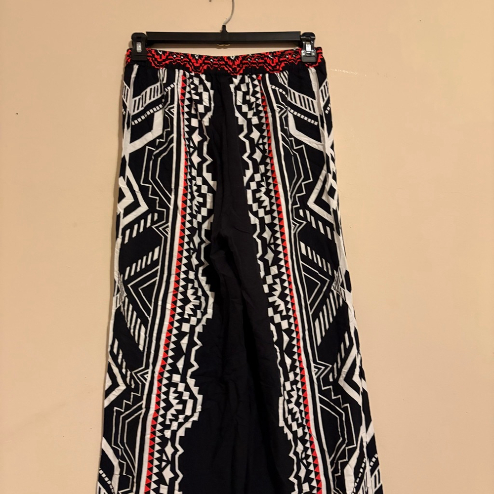 Women's Jealous Tomato L Black Red White Tribal Print Wide Leg Pants - Picture 7 of 15